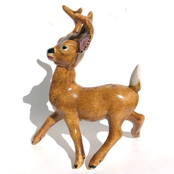 Vintage Bobtail Deer Buck Figurine Brown Ceramic Mid-Century Modern MCM Woodland - Picture 5 of 10
